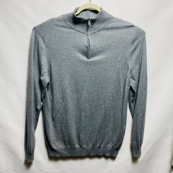 CRAOFT & BARROW MENS KNIT MOCK NECK 1/4 ZIP SWEATER SIZE L COLOR GREY - Picture 1 of 4